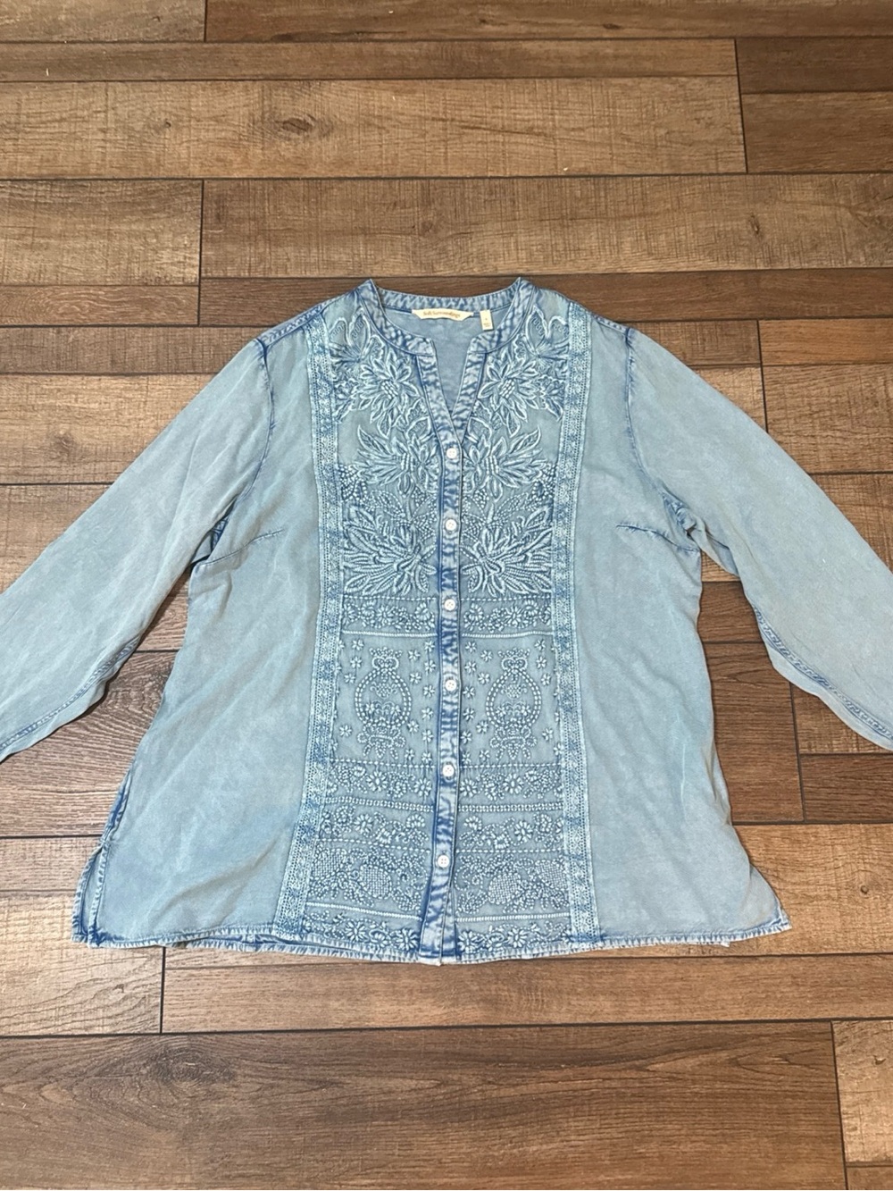 Soft Surroundings Light Blue Embroidered Chambray Denim Shirt - Picture 3 of 12